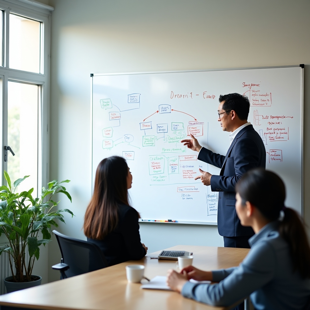 Strategiesitzung mit Whiteboard und Datenvisualisierung