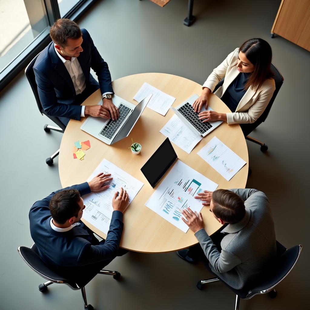 Marketingteam beim Durchsehen von Berichten